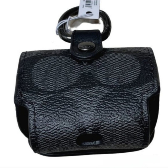 COACH Wireless Earbud Case |Gunmetal Charcoal Black Signature Canvas & Leather - Picture 7 of 14